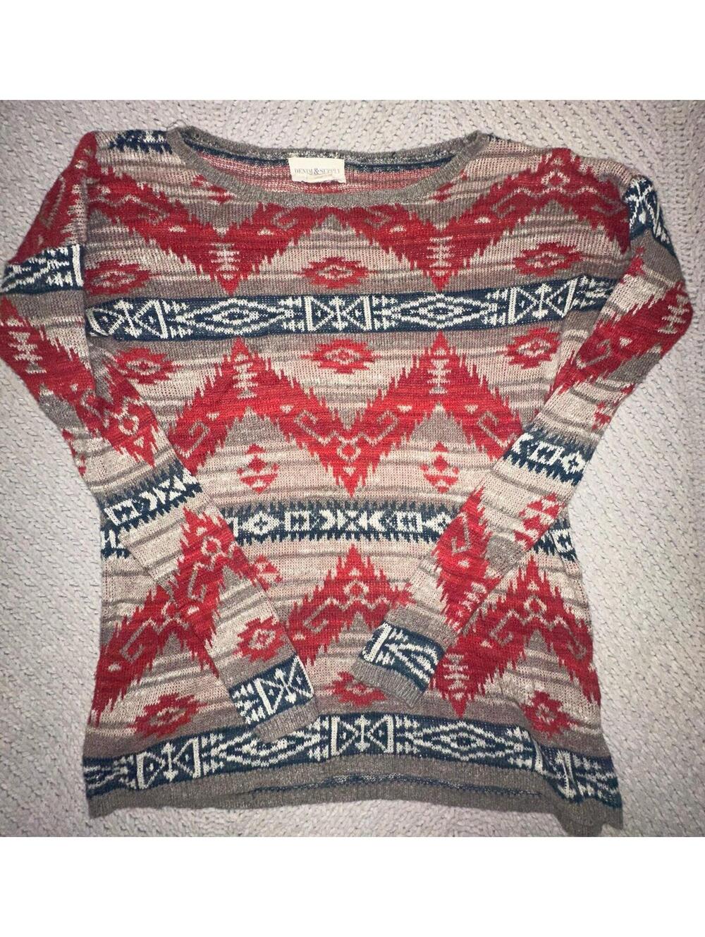 DENIM & SUPPLY Ralph Lauren Aztec Southwestern Red Women’s Tunic Sweater XS